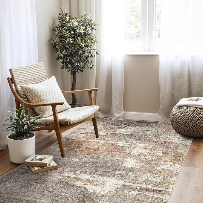 4x5 Washable Entryway Area Rug: Modern Abstract Runner Rugs Indoor Soft Non - Image 7
