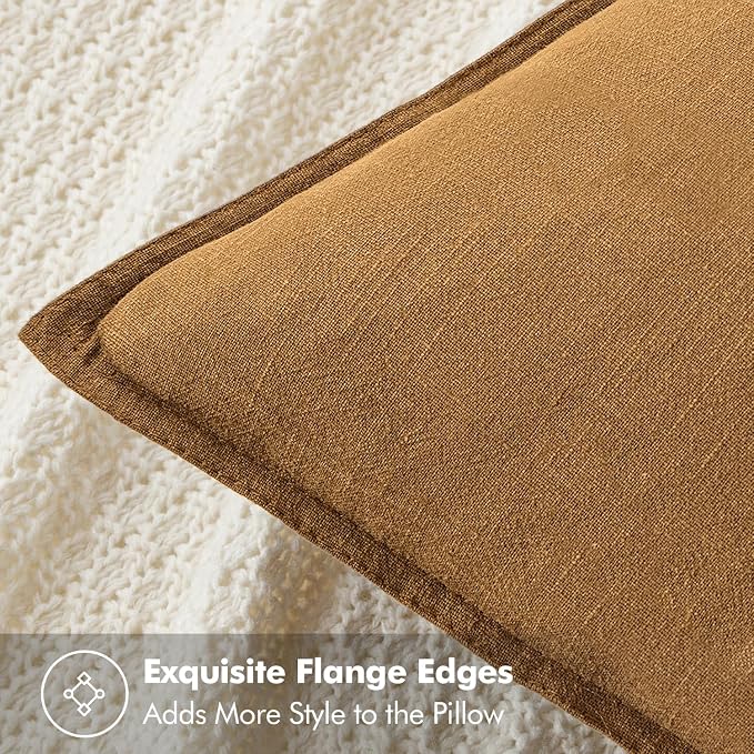 MIULEE Decorative Linen Euro Sham Pillow Covers 22x22 Inch Hazel Boho Farmhouse - Image 2