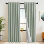 RYB HOME Light Green Curtains 100% Blackout, Linen Window Treatment Panels by RYBHOME