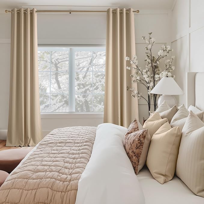 NICETOWN Room Darkening Draperies Curtains Panels, 2 Panels Biscotti Beige W52 - Image 3