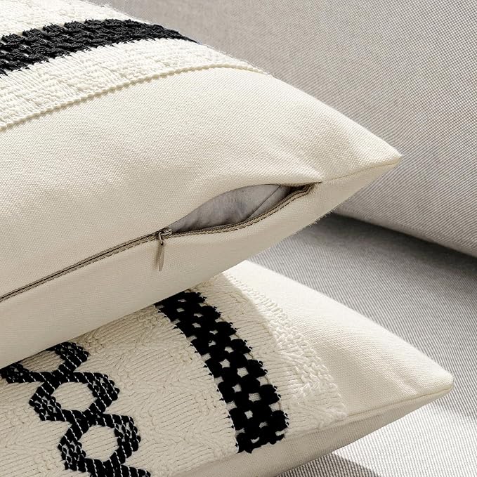 MIULEE Set of 2 Black Boho Decorative Lumbar Pillow Covers 12x20 Inch Farmhouse - Image 5