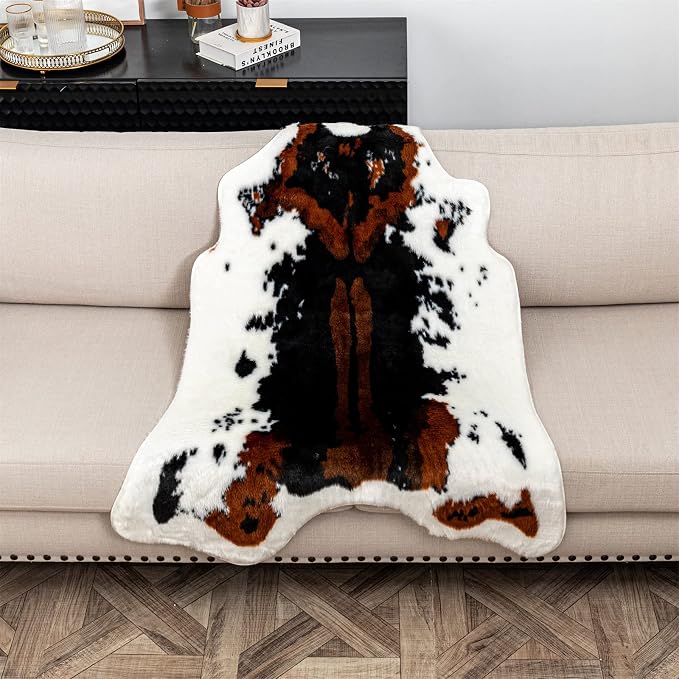 Faux Cowhide Rug Cow Print Area Rug Premium Faux Animal Skin Hide Rugs Tricolor - Image 7