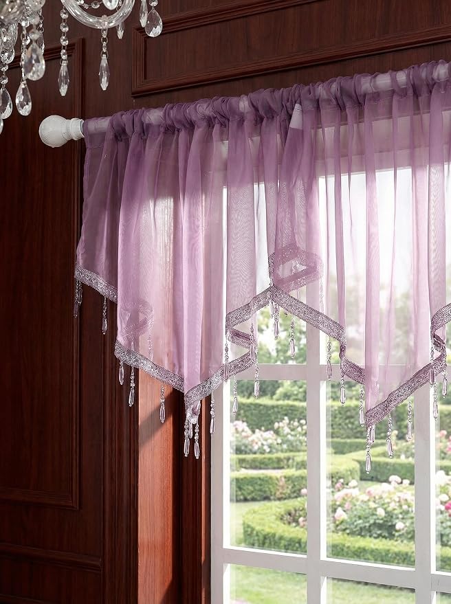 Molaxhome Swag Curtain 51 inch Length Rod Pocket Scalloped Curtain Valance - Image 2
