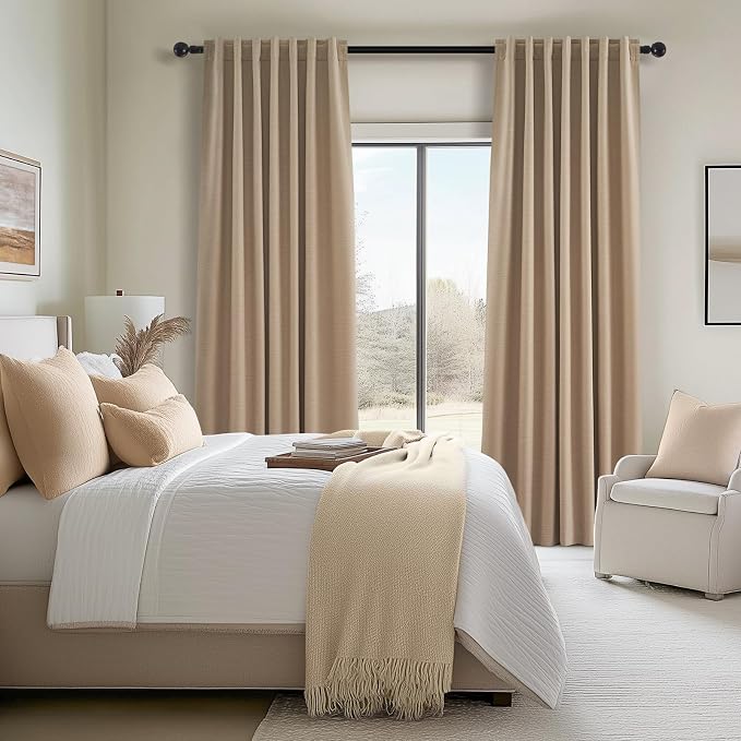 Topfinel Light Taupe Blackout Textured 90 Inch Long Linen Blend Curtain - Image 2
