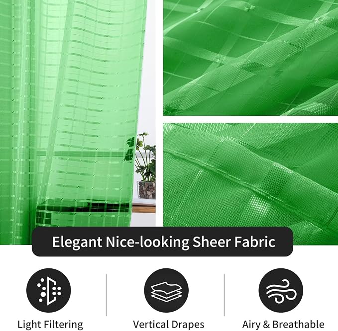 SpaceDresser Check Sheer Curtains 96 Inches 2 Panels Set, Rod Pocket Plaid - Image 5