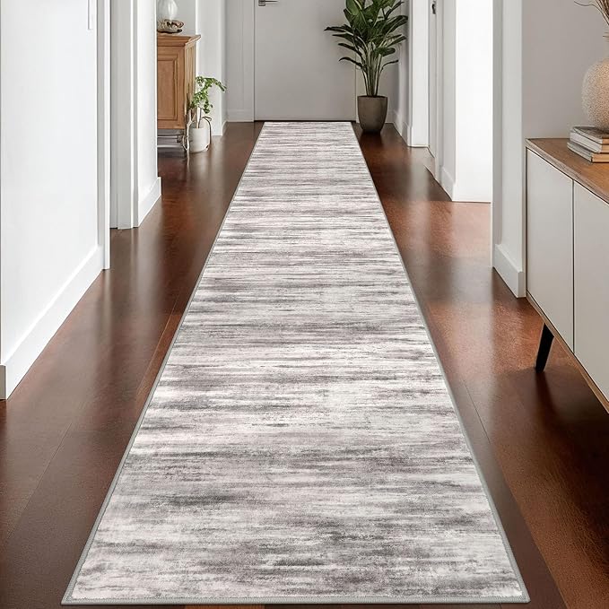 KOZYFLY Modern Abstract Washable Rug Runner 2.6x16 Hallway Rug Runner Non-Slip by KOZYFLY