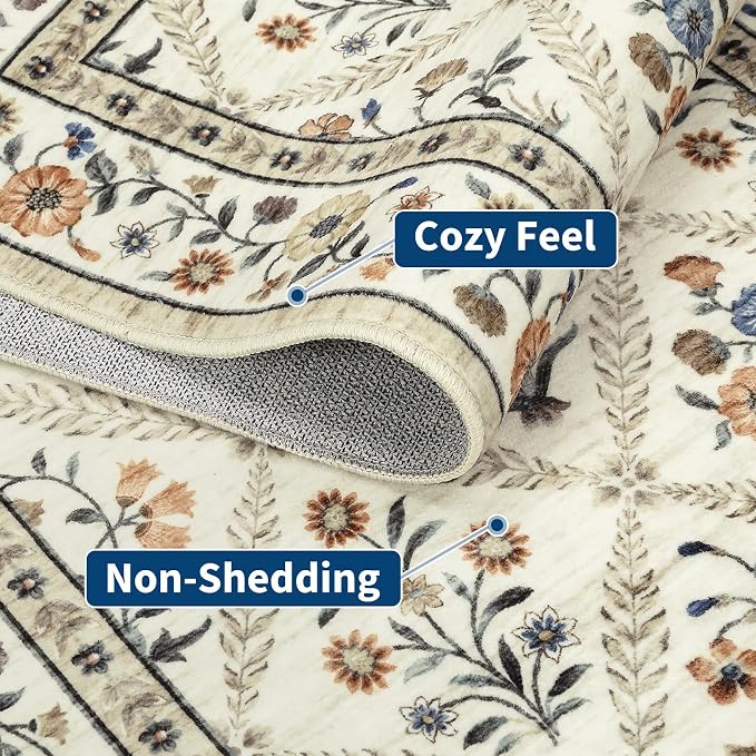 Floral Washable Entryway Rug Non-Slip 2x3 Front Door Mat Vintage Low-Pile Small - Image 4