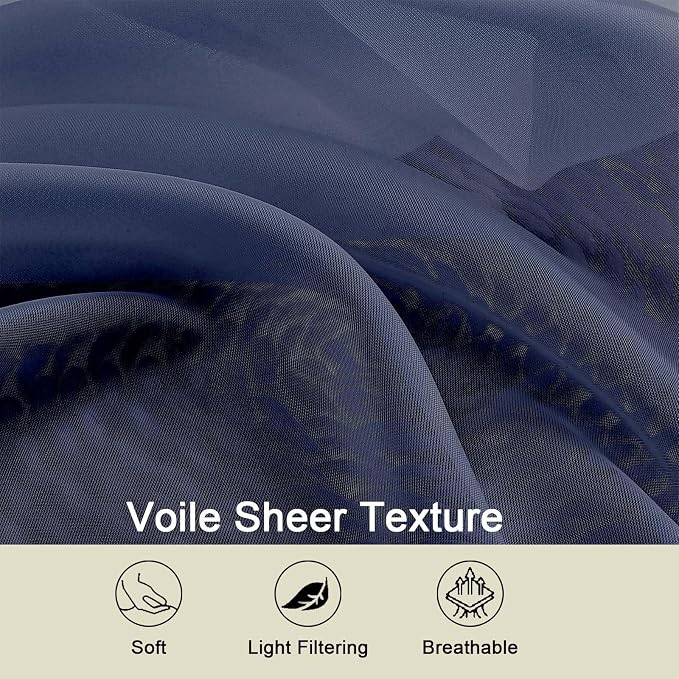 Sheer Navy Blue Curtains for Bedroom Living Room 90 Inches Long 2 Panels Set - Image 7