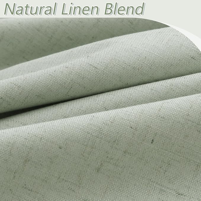 Guken Mist Sage 100% Blackout Linen Curtains 96 Inch Length 2 Panels Set - Image 3