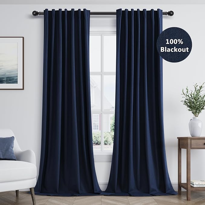 Guken Navy Blue 100% Blackout Curtains 96 Inch Length 2 Panels Set - Image 9