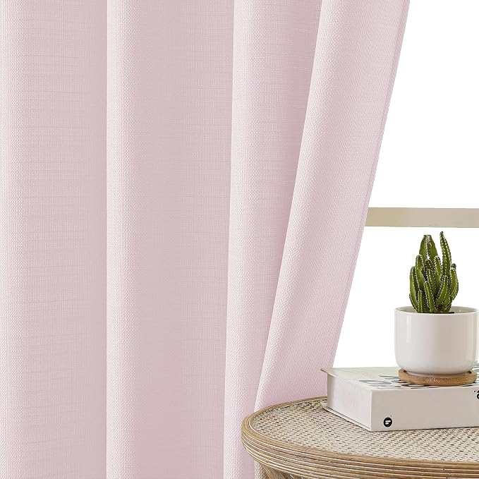 Chyhomenyc Blush Pink Valance for Windows, Light Filtering Faux Linen Textured - Image 9