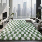 Area Rugs for Bedroom Living Room, 8x10 Green and White Fluffy Soft Checkered - Image 3