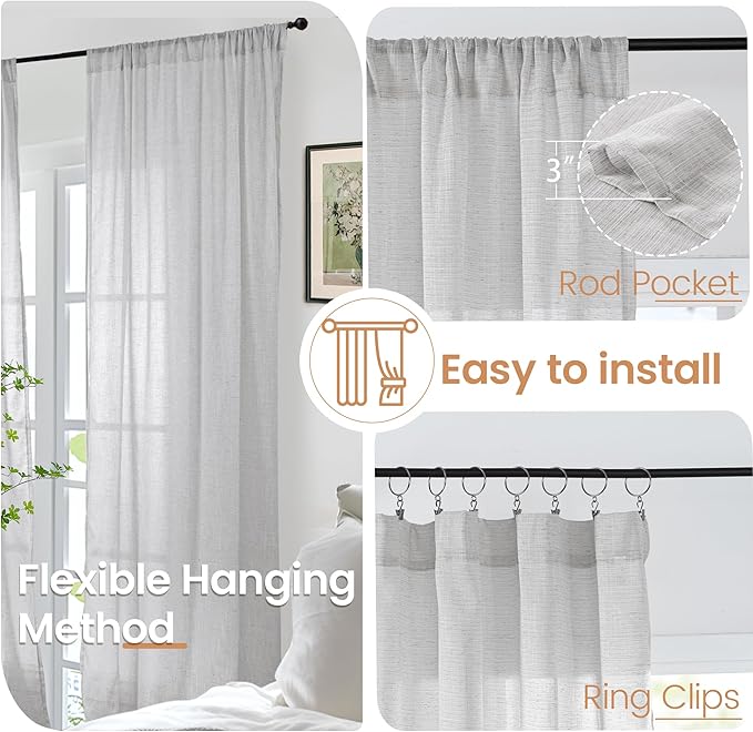 BGment Light Grey Linen Semi Sheer Curtains - Image 6