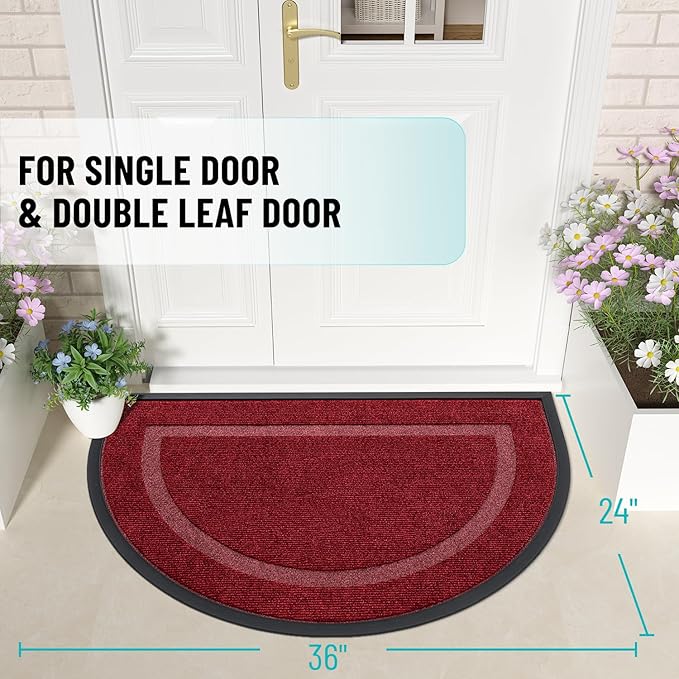 OLANLY Half Circle Door Mat Indoor Outdoor Entrance Welcome, Waterproof - Image 2