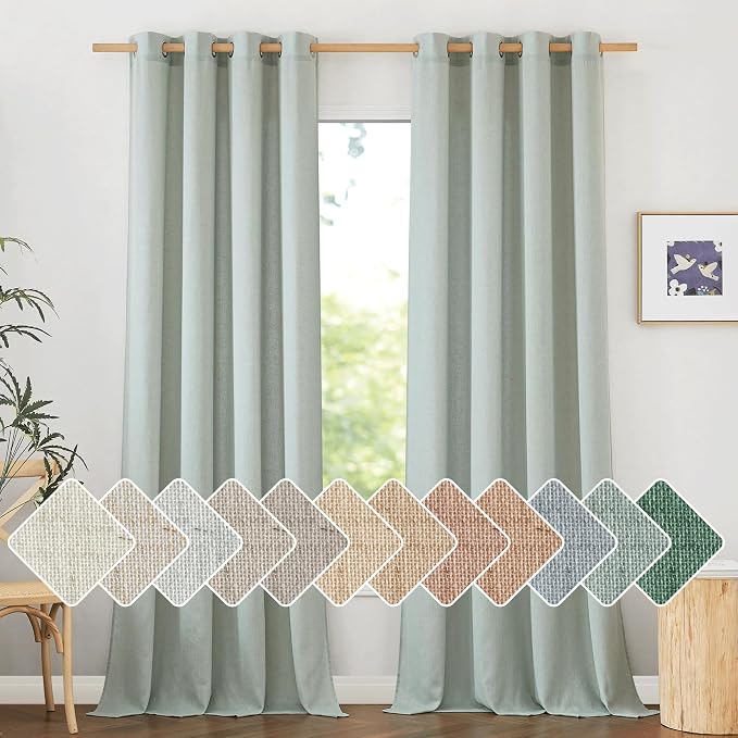 NICETOWN Linen Sage Green Curtains 96 inches Long by NICETOWN