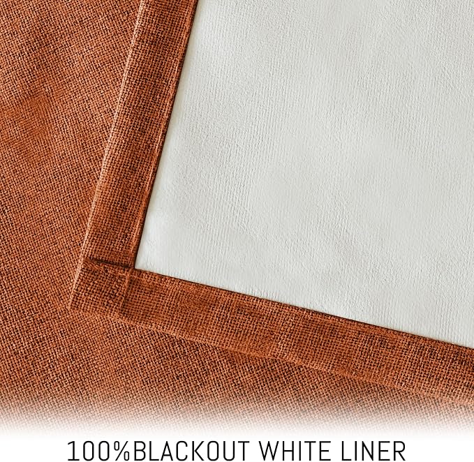 Yakamok Burnt Orange Linen Curtains 100% Blackout 96 Inches Long, Room - Image 3