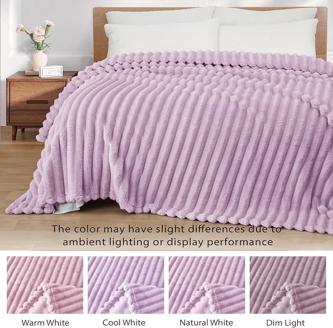 Exclusivo Mezcla King Size Flannel Fleece Blanket, Super Soft Striped Jacquard - Image 3