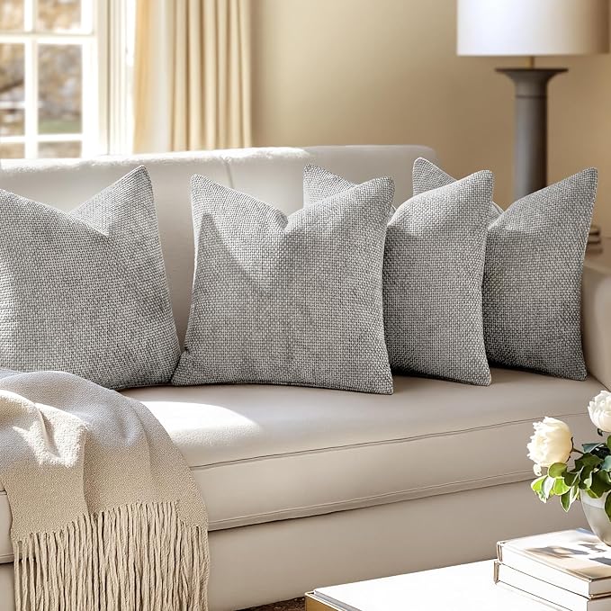MIULEE Pack of 4 Couch Throw Pillow Covers 18x18 Inch Light Gray Soft - Image 5