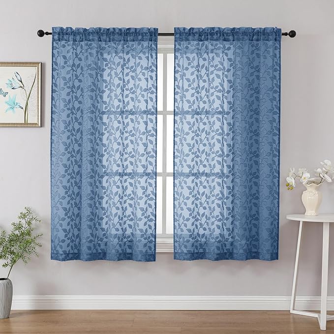 Chyhomenyc Dusty Blue Short Curtains 45 Inch Length 2 Panels, Light Filtering by Chyhomenyc
