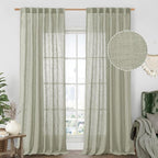 LAMIT Sheer Linen Curtains for Living Room, Back Tab and Rod Pocket Curtains by LAMIT