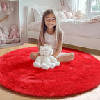 ONASAR Red Round Rugs 5ft for Bedroom Living Room, Fluffy Circle Area Rug for - Image 9