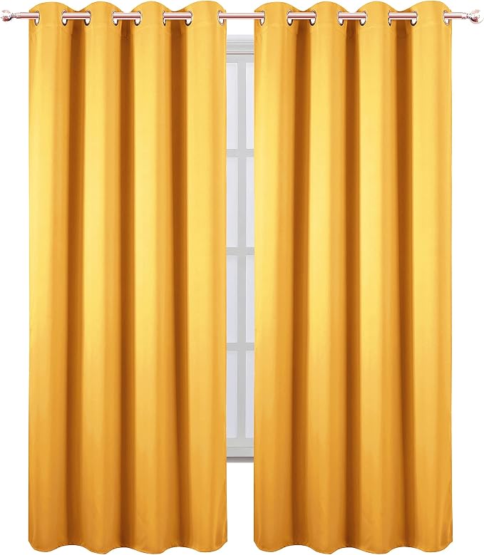 LEMOMO Yellow Thermal Blackout Curtains/52 x 84 Inch/Set of 2 Panels Room - Image 2