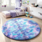 Ophanie Round Rug 4Ft Tie-Dye Rainbow Purple Circle Area Rug, Fluffy Fuzzy by Ophanie