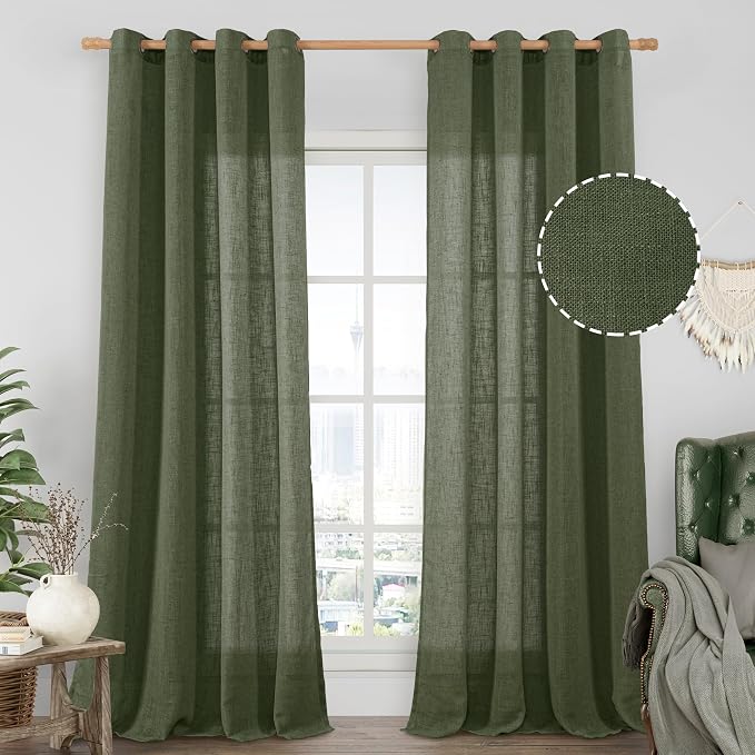 LAMIT Sheer Linen Curtains 102 inches Long, Linen Textured Light Filtering Semi by LAMIT