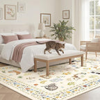 Cat 5x7 Area Rugs for Living Room, Machine Washable Animal Floral Vintage Rug - Image 3