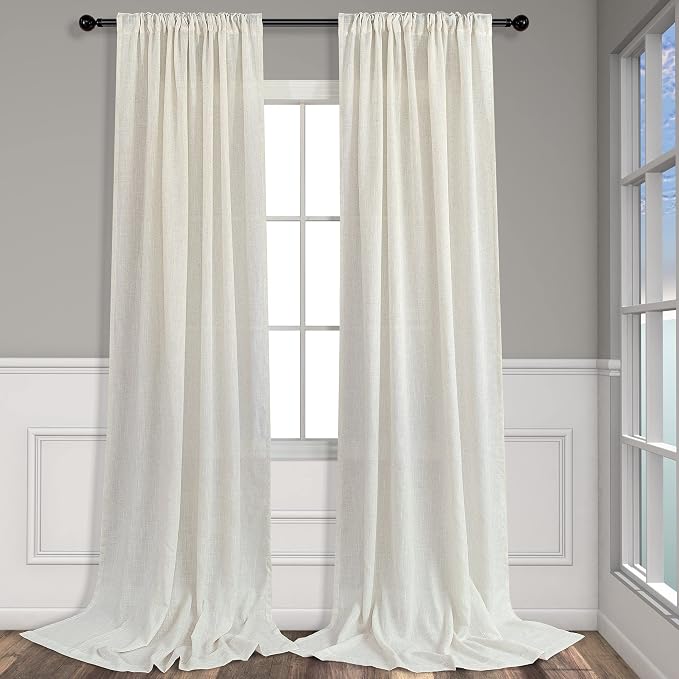 Cream Curtains 96 Inches Long for Living Room 2 Panels Back Tab Loop Pocket - Image 8