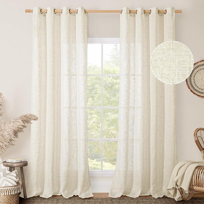 LAMIT Linen Sheer Curtains 96 inches Long 2 Panel Set, Light Filtering Neutral by LAMIT