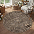3x3 Washable Round Rug for Entryway Vintage Brown Non Slip Low Pile Carpet by WondRg