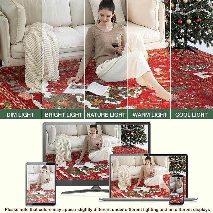 UERMEI Christmas Area Rug Living Room Rugs: 4x6 Neutral Modern Washable Festive - Image 5