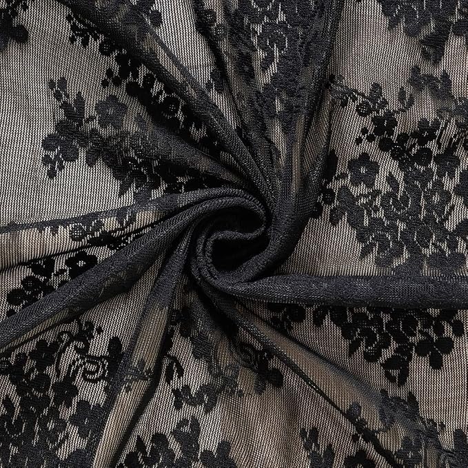 YJ YANJUN Vintage Lace Curtains 72 inch Length Goth Black Floral Sheer - Image 6