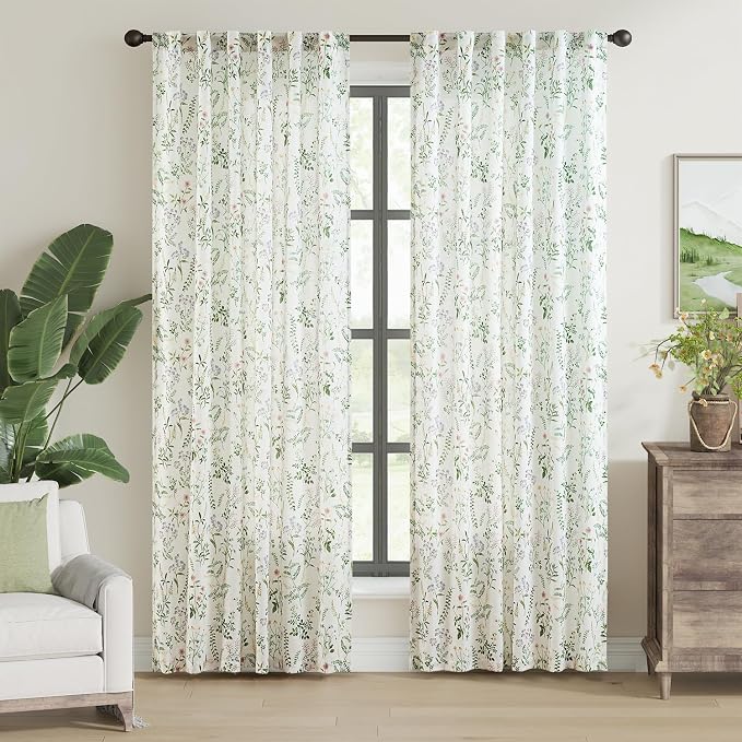 jinchan Floral Linen Blend Curtains by JINCHAN