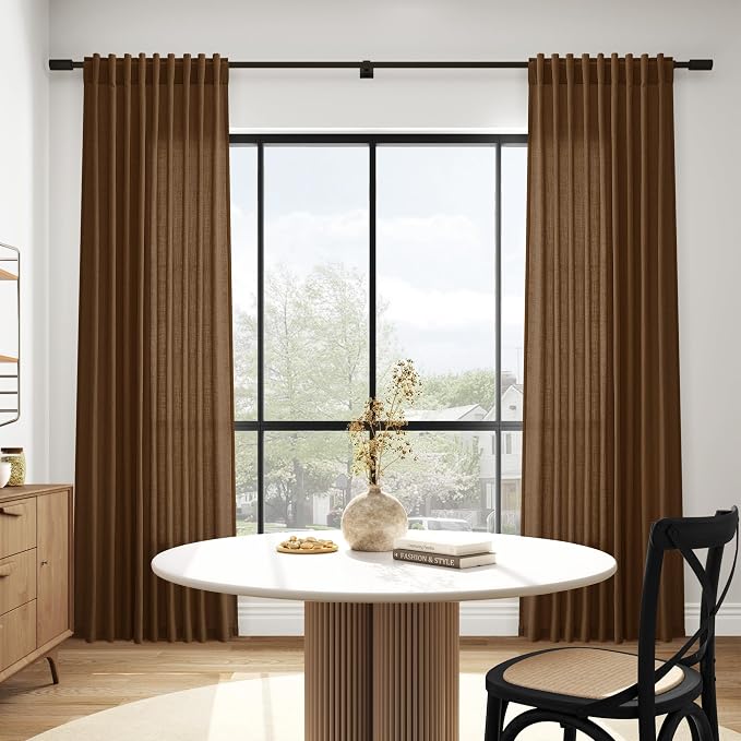 Nanspring Tobacco Brown Linen Curtains 84 Inches Long - Image 6