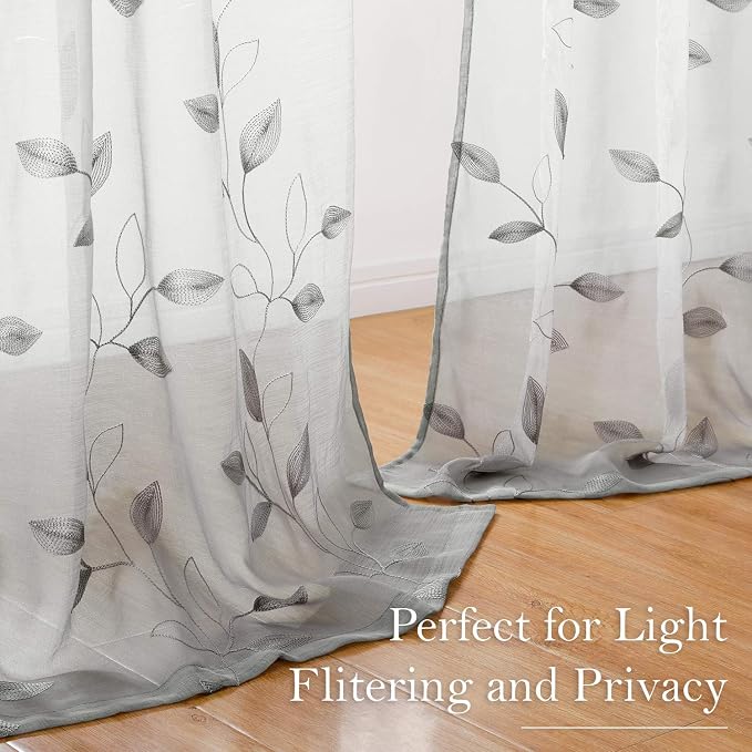HOMEIDEAS Light Grey/Gray Sheer Curtains 52 X 63 Inches Length 2 Panels - Image 7