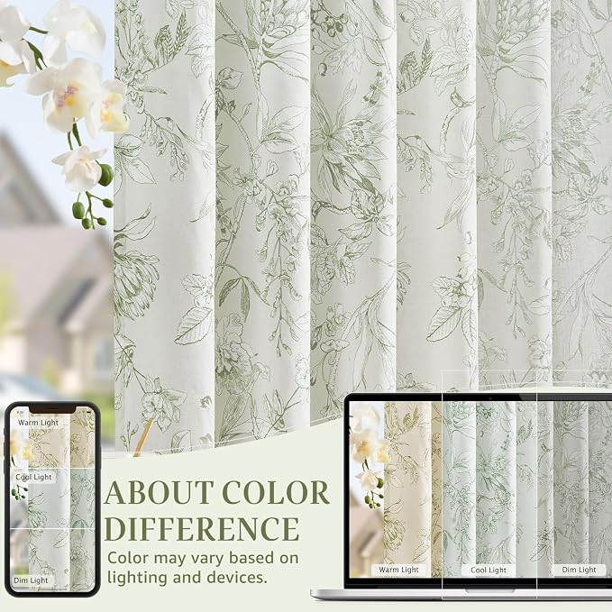 jinchan Floral Curtains 108 Inch Length Sage Green Flower Linen Farmhouse - Image 6
