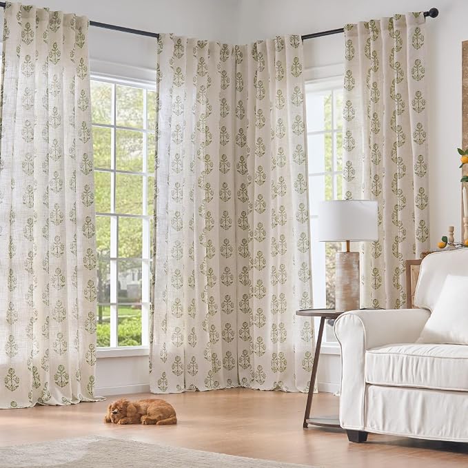 jinchan Linen Floral Curtains for Living Room 96 Inch Length Green Flower - Image 8