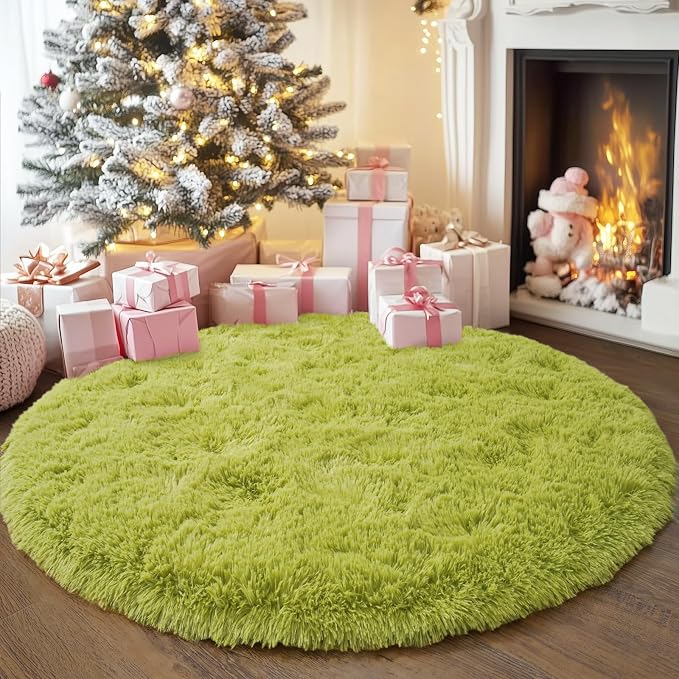 3'x3' Grass Green Round Rug for Bedroom, Ultra Soft Fluffy Circle Rug for Kids - Image 3