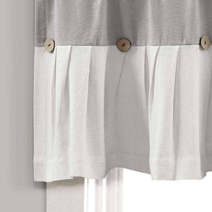 Lush Decor Linen Button Farmhouse Valance Curtians 52"W x 18"L Gray & Off White - Image 4