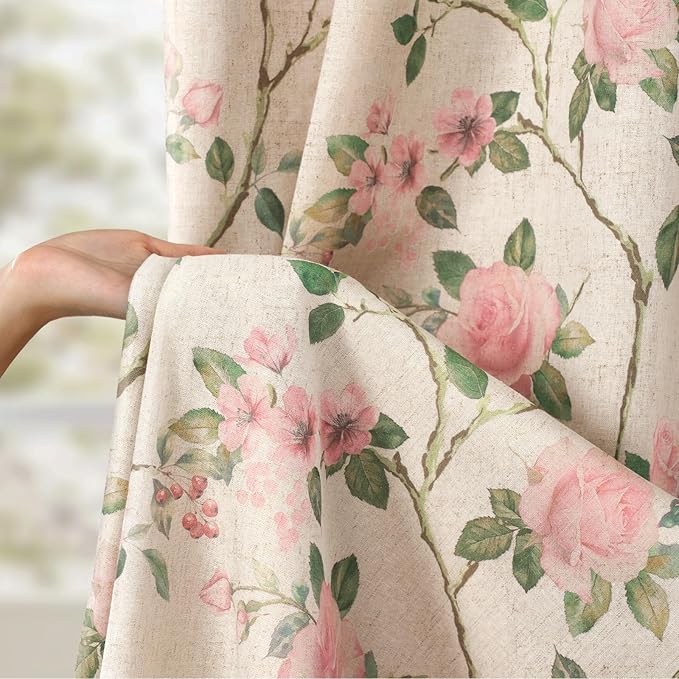 Vintage Floral Blackout Curtains 84 Inch, 2 Panels Spring Linen Texture - Image 6