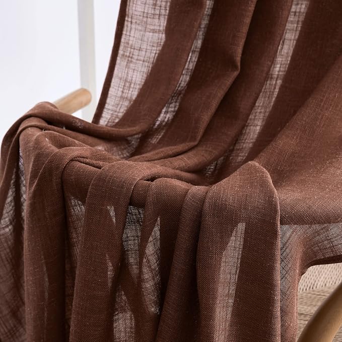 MIULEE Chocolate Brown Linen Curtains 54 Inch Length 2 Panels - Image 6