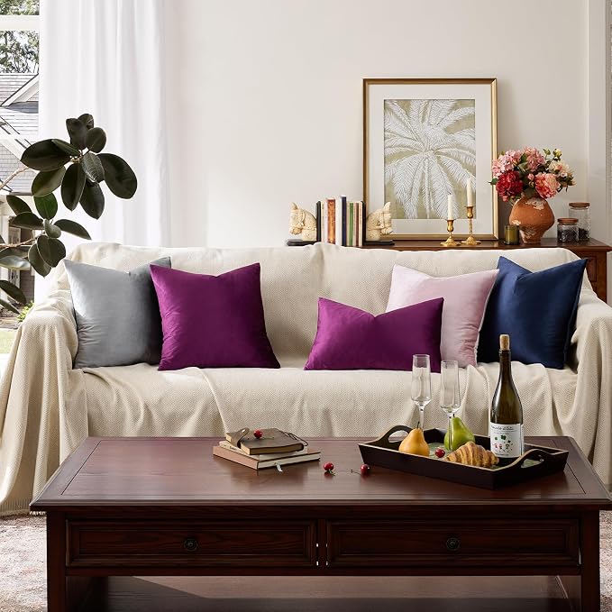 GIGIZAZA Purple Decorative Velvet Decorative 18x18 Throw Pillow Covers - Image 4