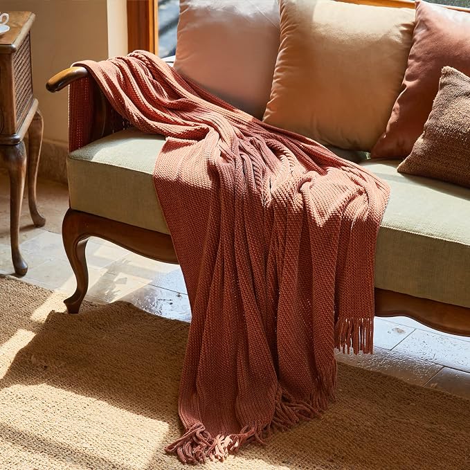 lifein Throw Blanket for Couch, Soft Boho Decor Bed Throw, Cozy Burnt Orange - Image 8