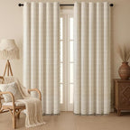 Boho Blackout White Plaid Curtains 84 Inch Beige Linen Blend Drapes - Image 6