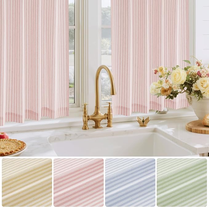 RYB HOME Cafe Striped Curtains for Kitchen Bathroom Small Window, Linen - Image 6