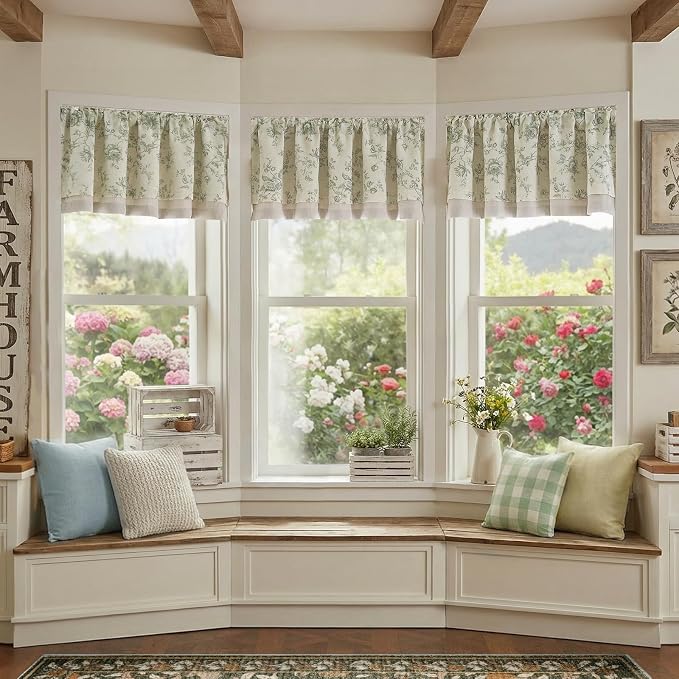 jinchan Amlie Floral Linen Valance Curtain Farmhouse Kitchen Valance - Image 5