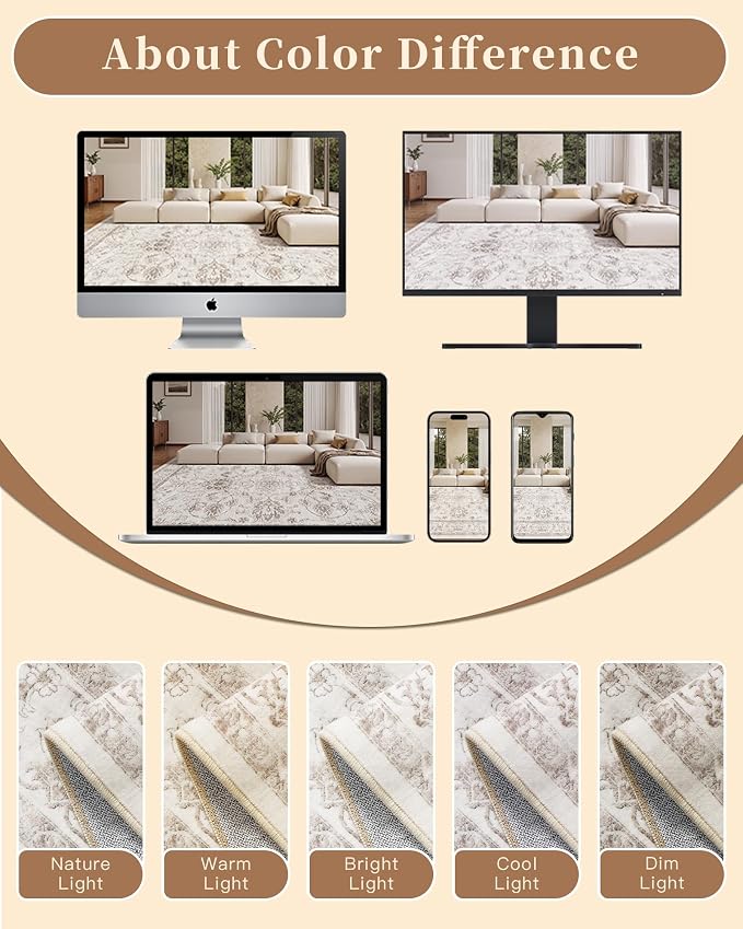 Madane Washable Area Rug 4x6, Low Pile Stain Resistant Vintage Area Rugs - Image 8