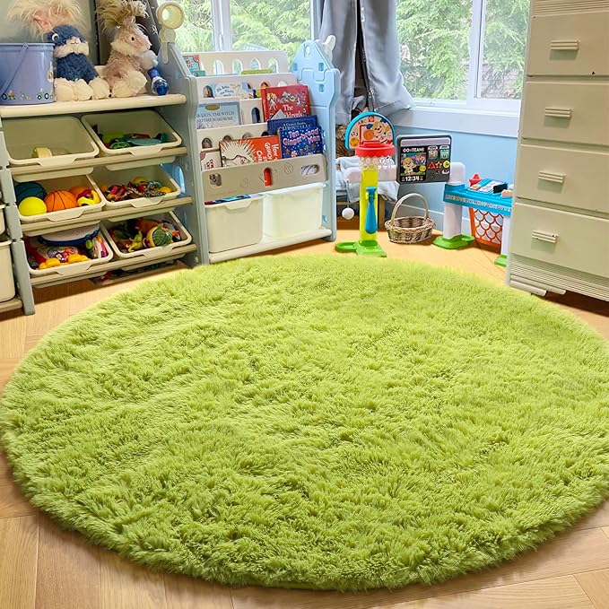 Grass Green Round Rugs 5Ft for Bedroom, Fluffy Shaggy Circle Area Rugs for Kids - Image 4